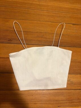 Forever 21 White Ribbed Spaghetti Strap Crop Cami